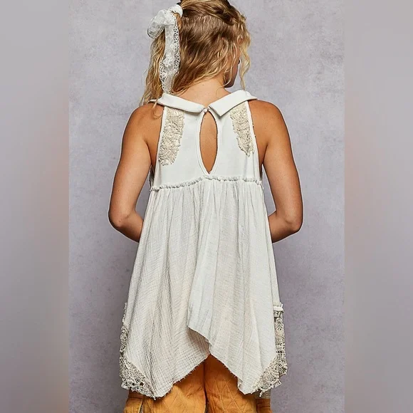 #7 POL Cream and Tan Lace Women's Blouse - Picture 3 of 3